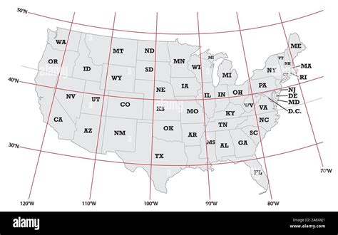 Map of the US with key principles of MAP and latitude and longitude